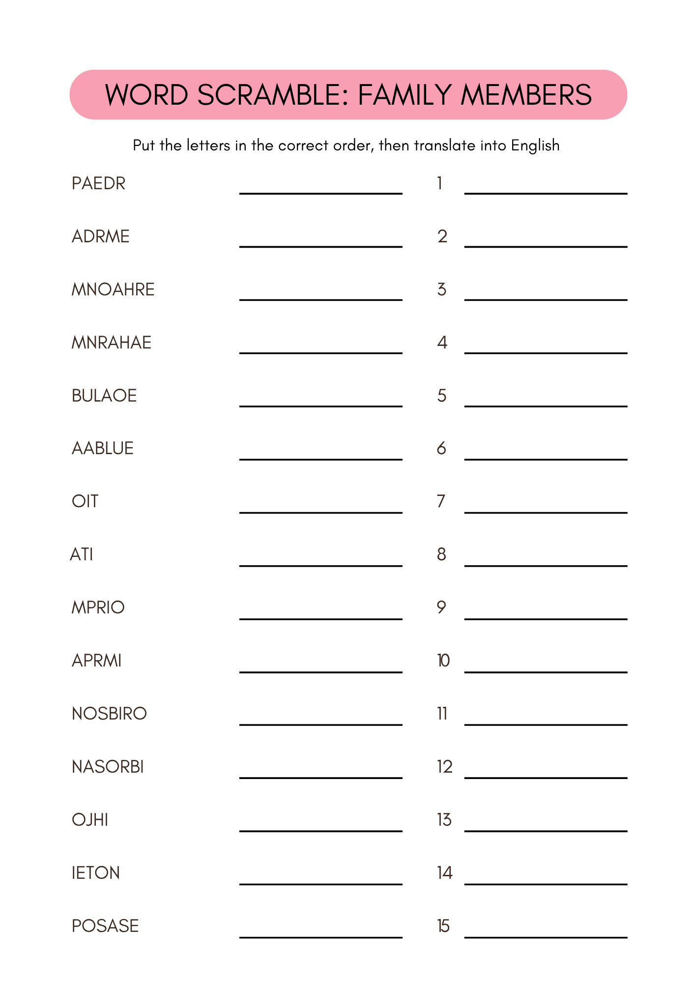 Family members in Spanish worksheets | Spanish fun worksheets (8+)(SM)