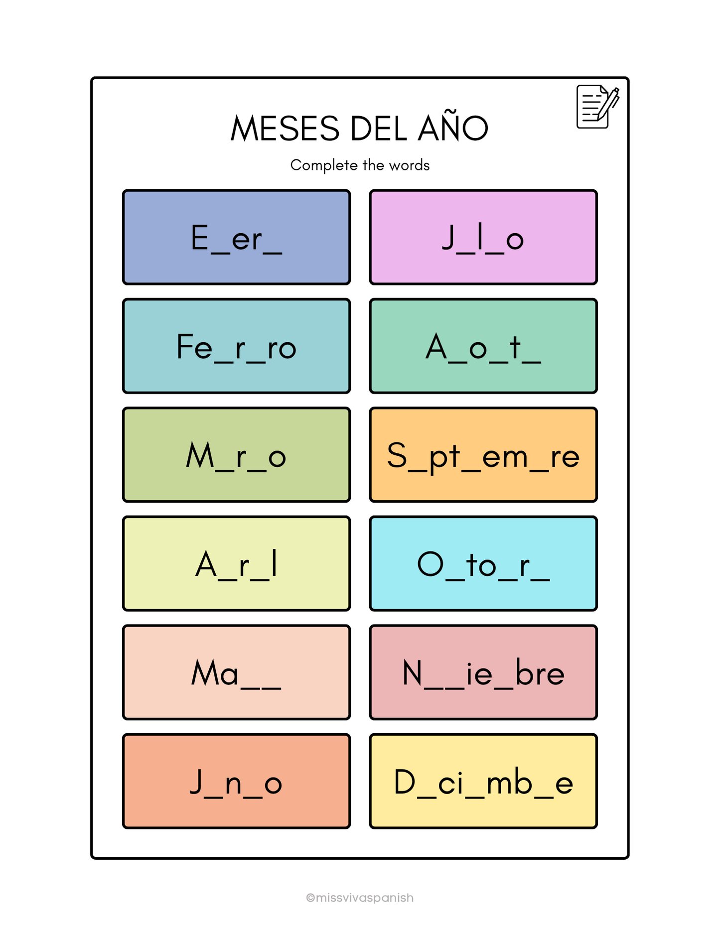 Days & Months in Spanish | Spanish worksheets (8+)(SM)