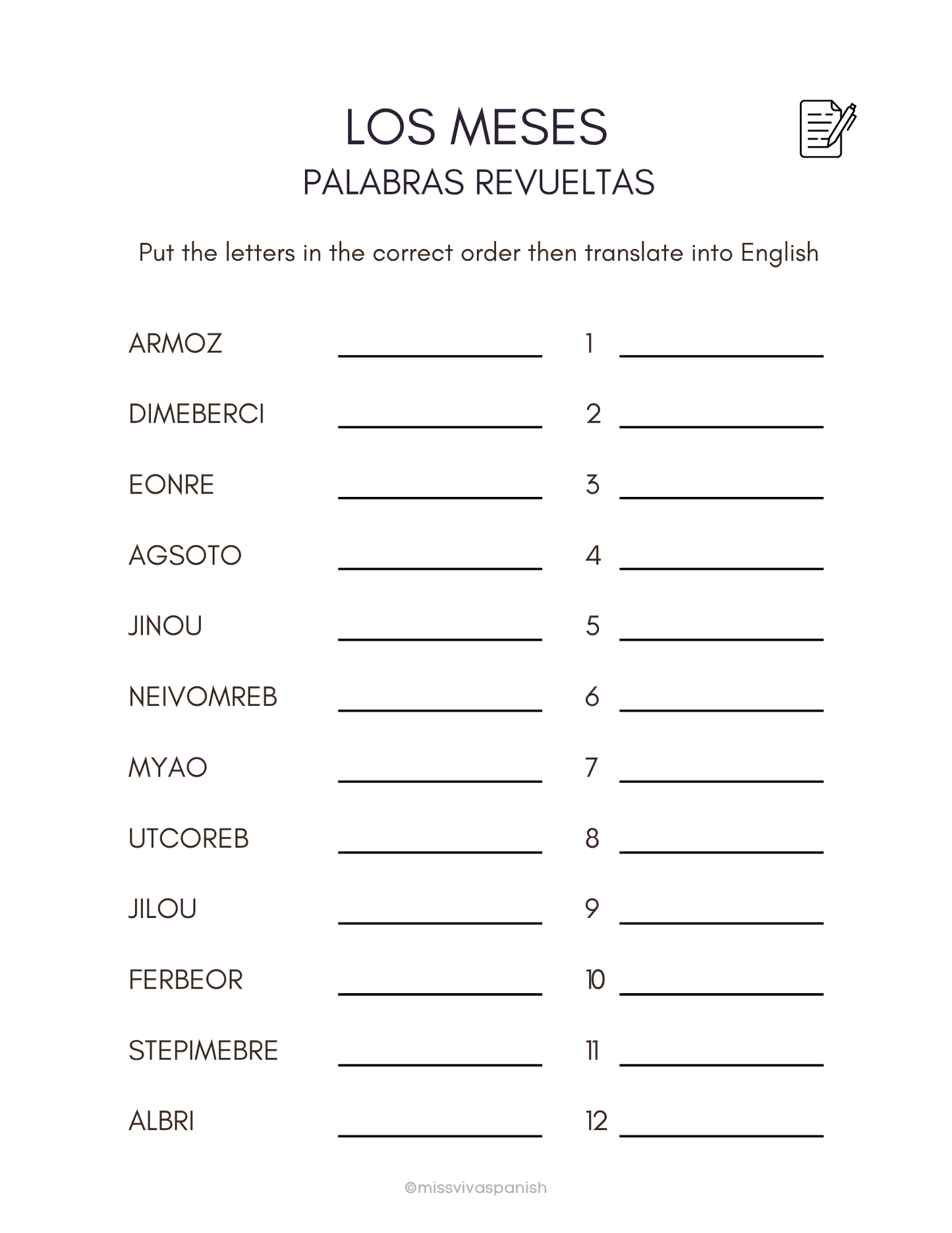 Days & Months in Spanish | Spanish worksheets (8+)(SM)