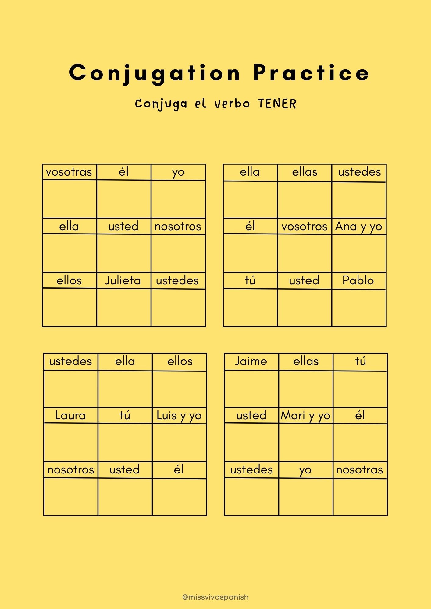 verb conjugation in spanish template