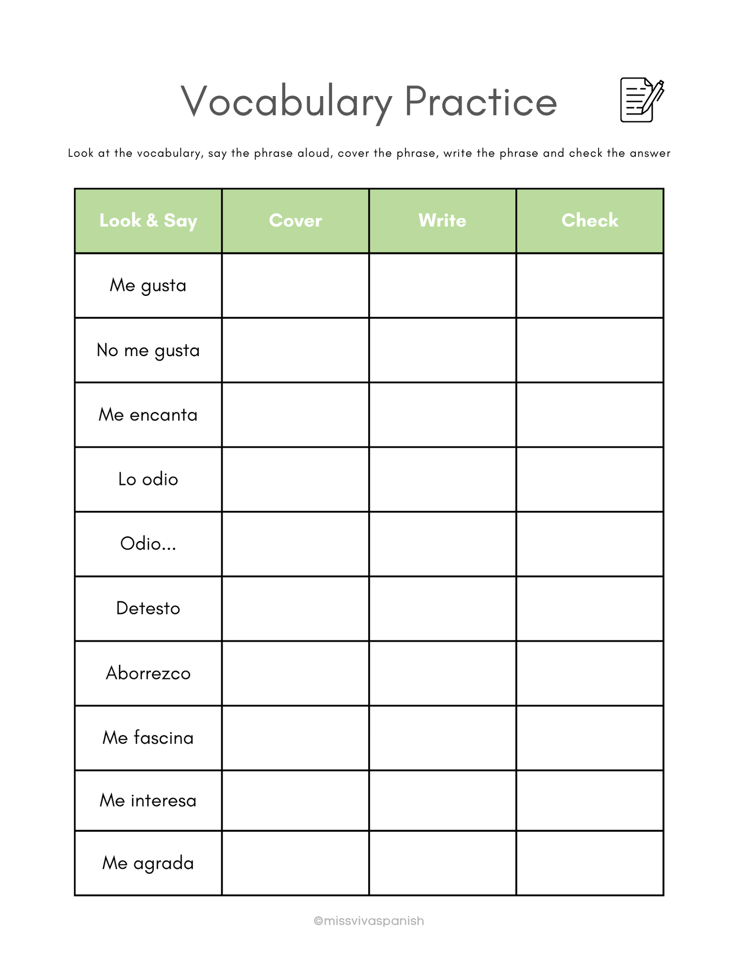 Express likes & dislikes in Spanish worksheets (8+)(SM)