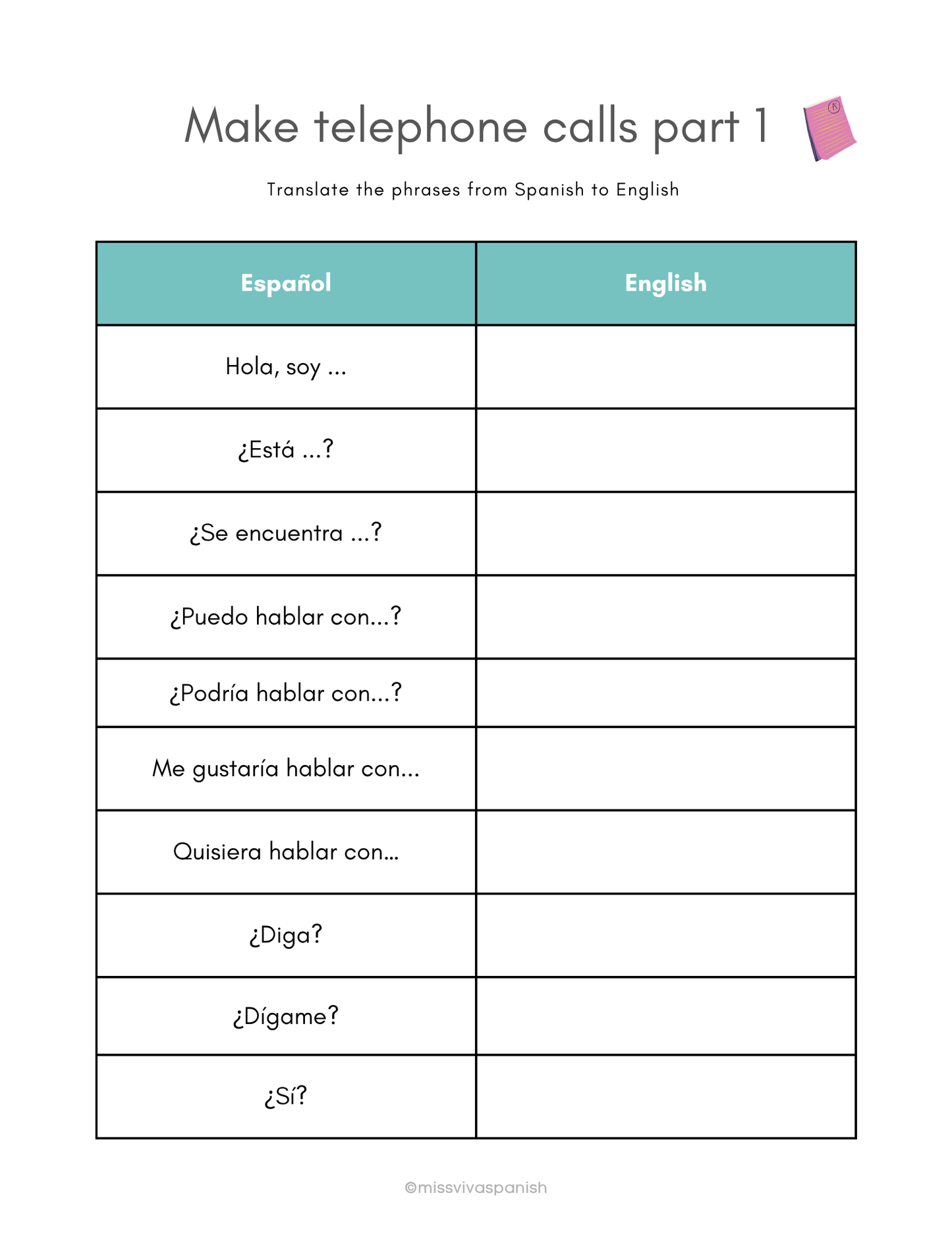 Making telephone conversations in Spanish | Spanish worksheets (8+)(SM)