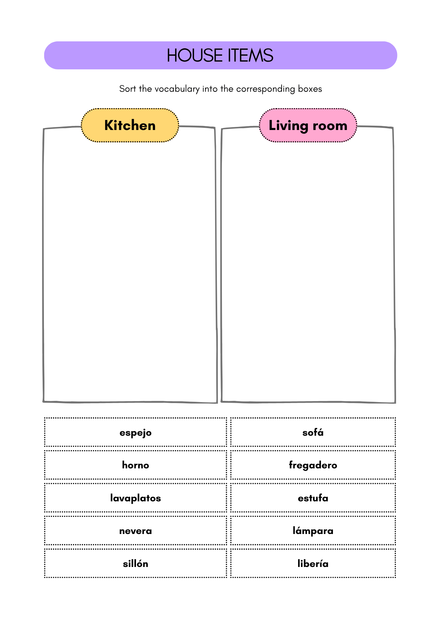 Household items - furniture in Spanish | Spanish worksheets (8+)(SM)