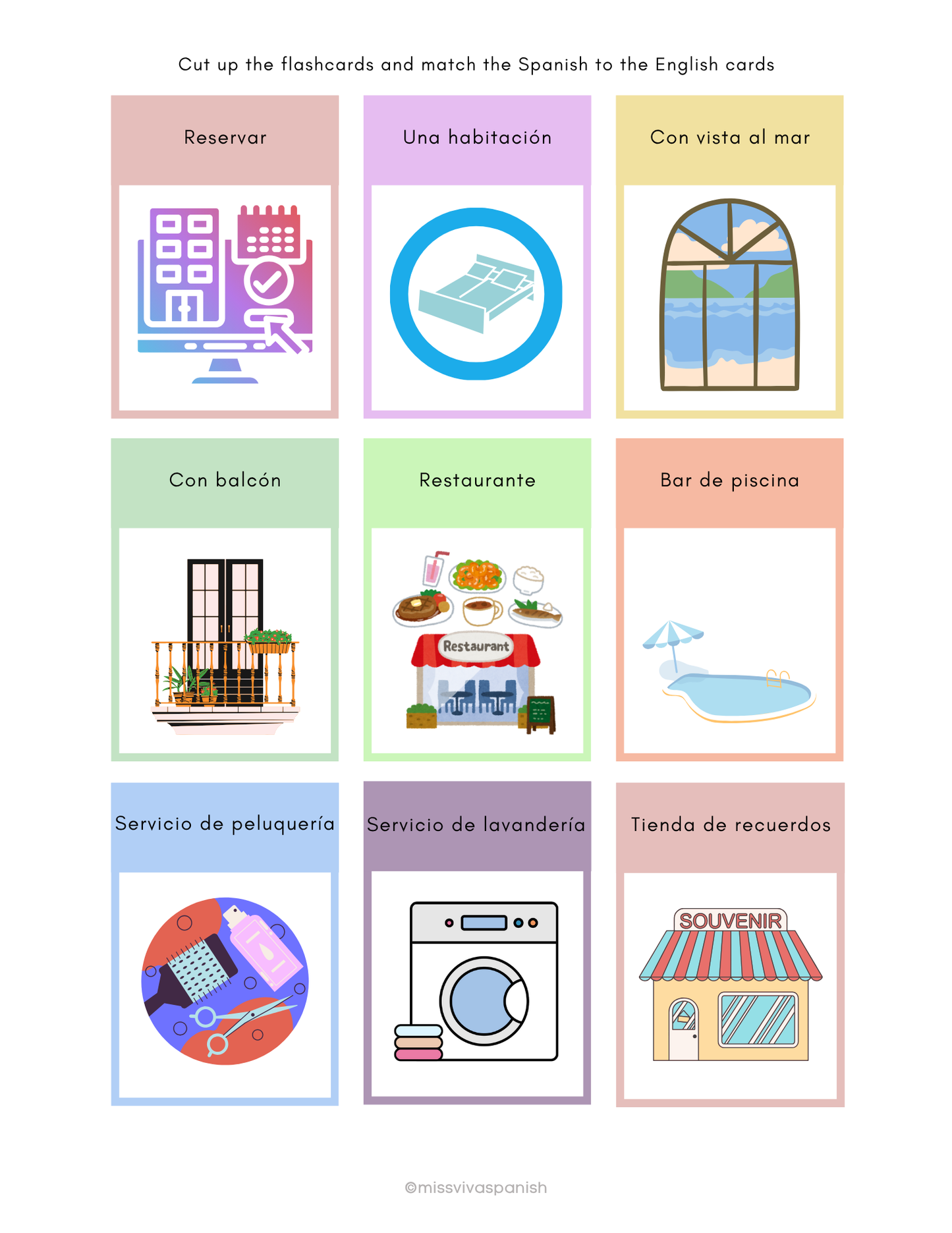 At the hotel in Spanish | Spanish worksheets (8+)(SM)