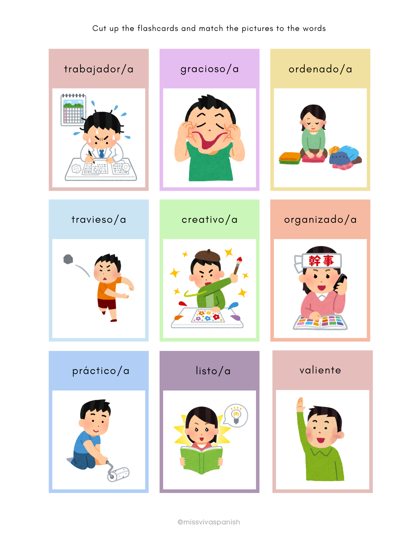 People’s personalities in Spanish worksheets (8+)(SM)