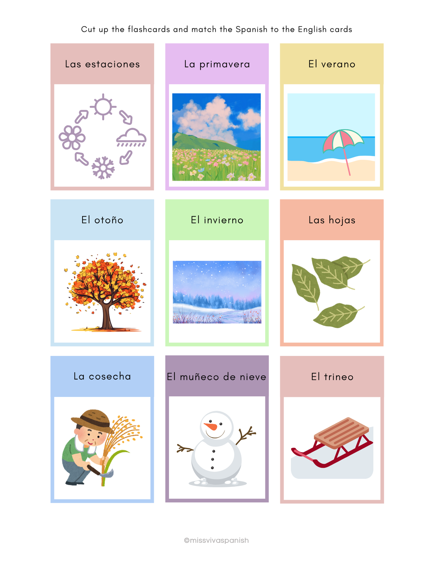 Seasons worksheets in Spanish (8+)(SM)