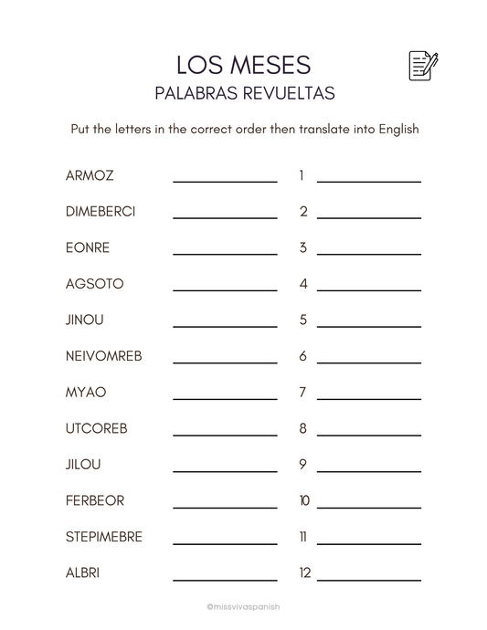 Days & Months in Spanish | Spanish worksheets (8+)(SM)