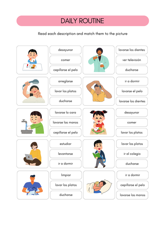 Daily routine in Spanish worksheets (8+) (SM)