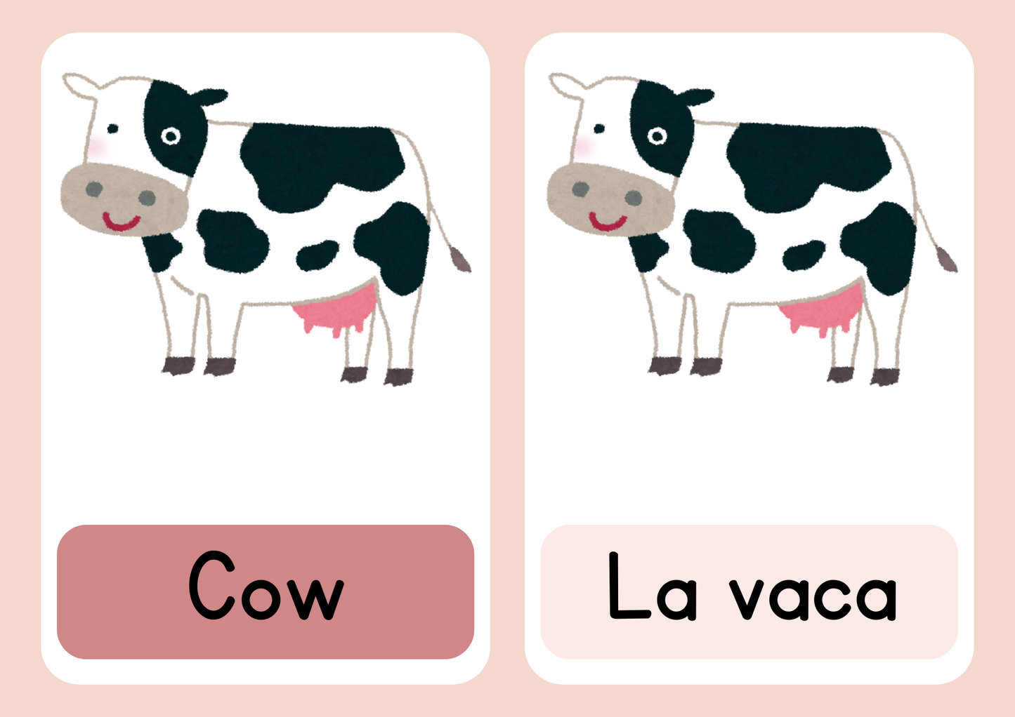 30 Animal flash cards in Spanish and English (8+)