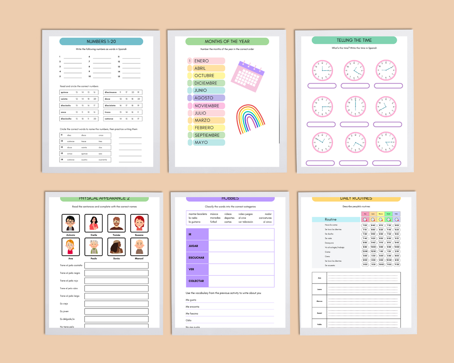 Spanish language learning workbook (e-book) for beginners