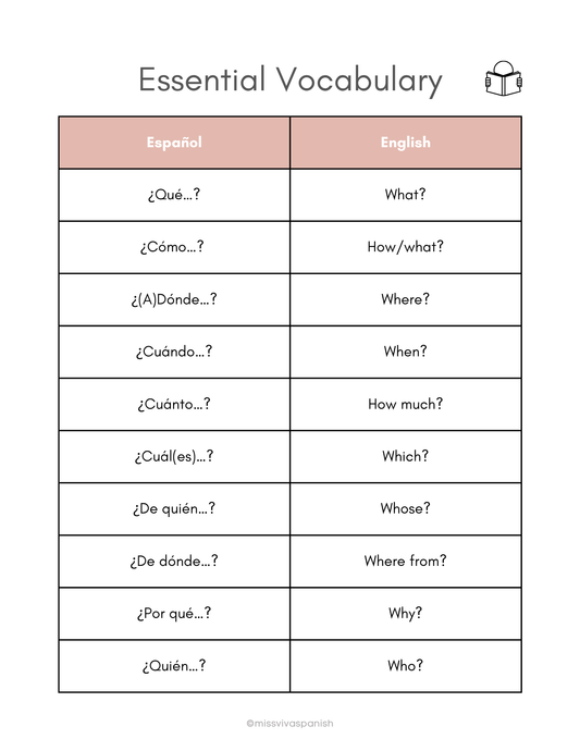 Essential Vocabulary & Phrases in Spanish worksheets (8+) (SM)