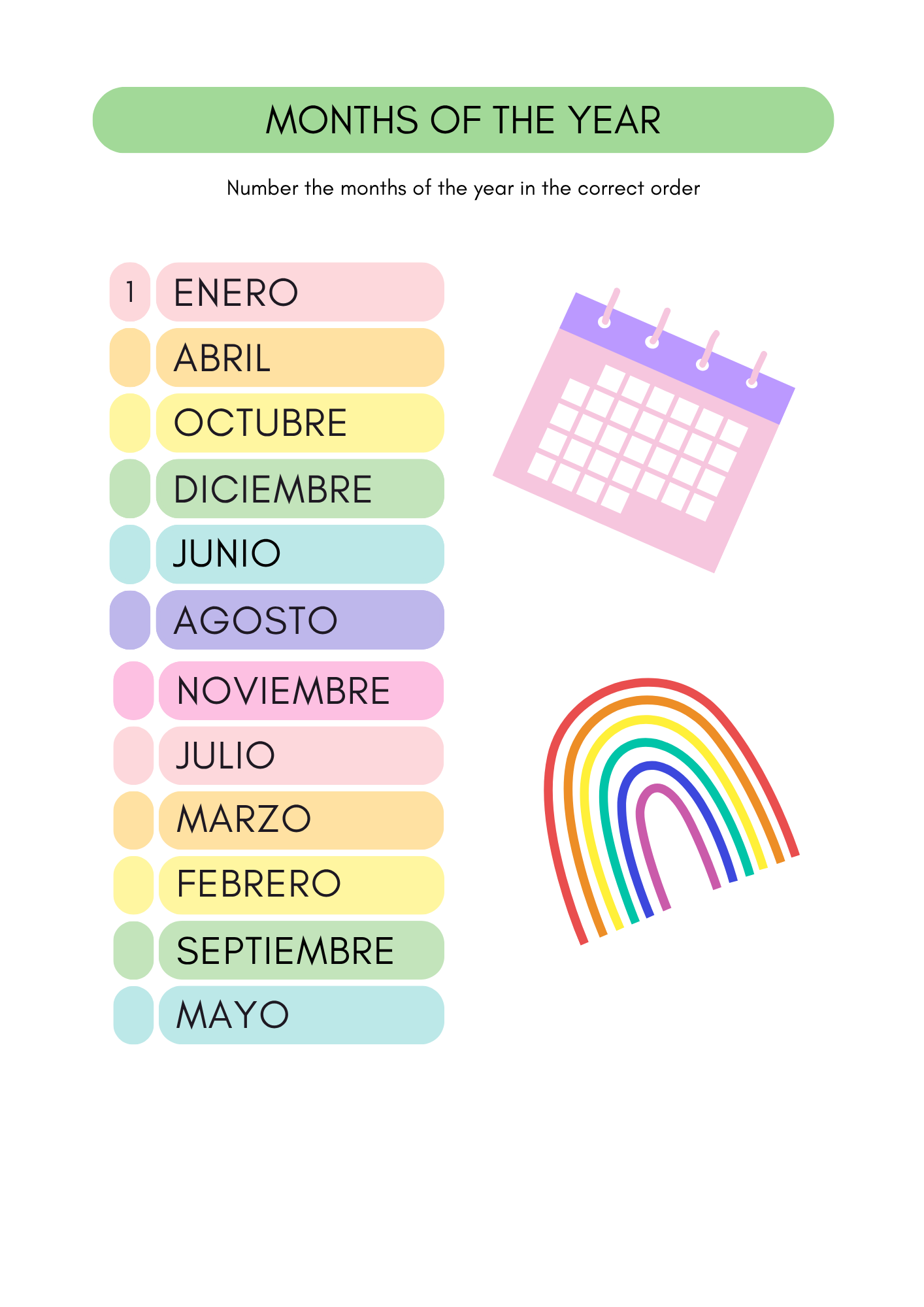 Days & Months in Spanish | Spanish worksheets (8+)(SM)
