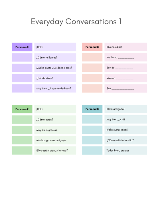 Everyday conversations in Spanish worksheets (8+)(SM)
