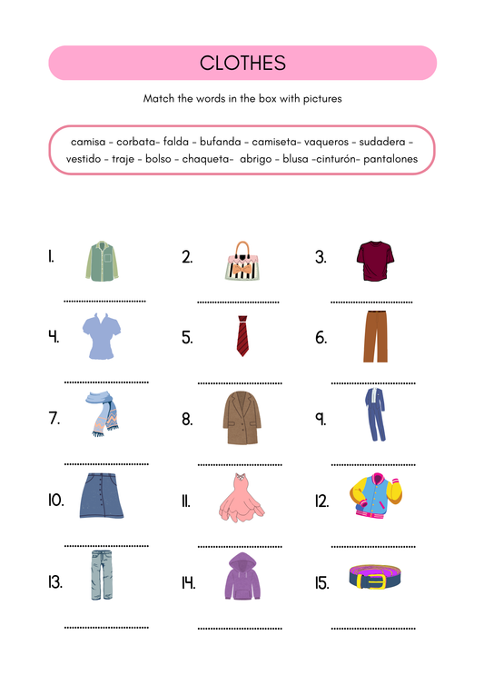 Clothes & Accessories worksheets in Spanish (8+) (SM)