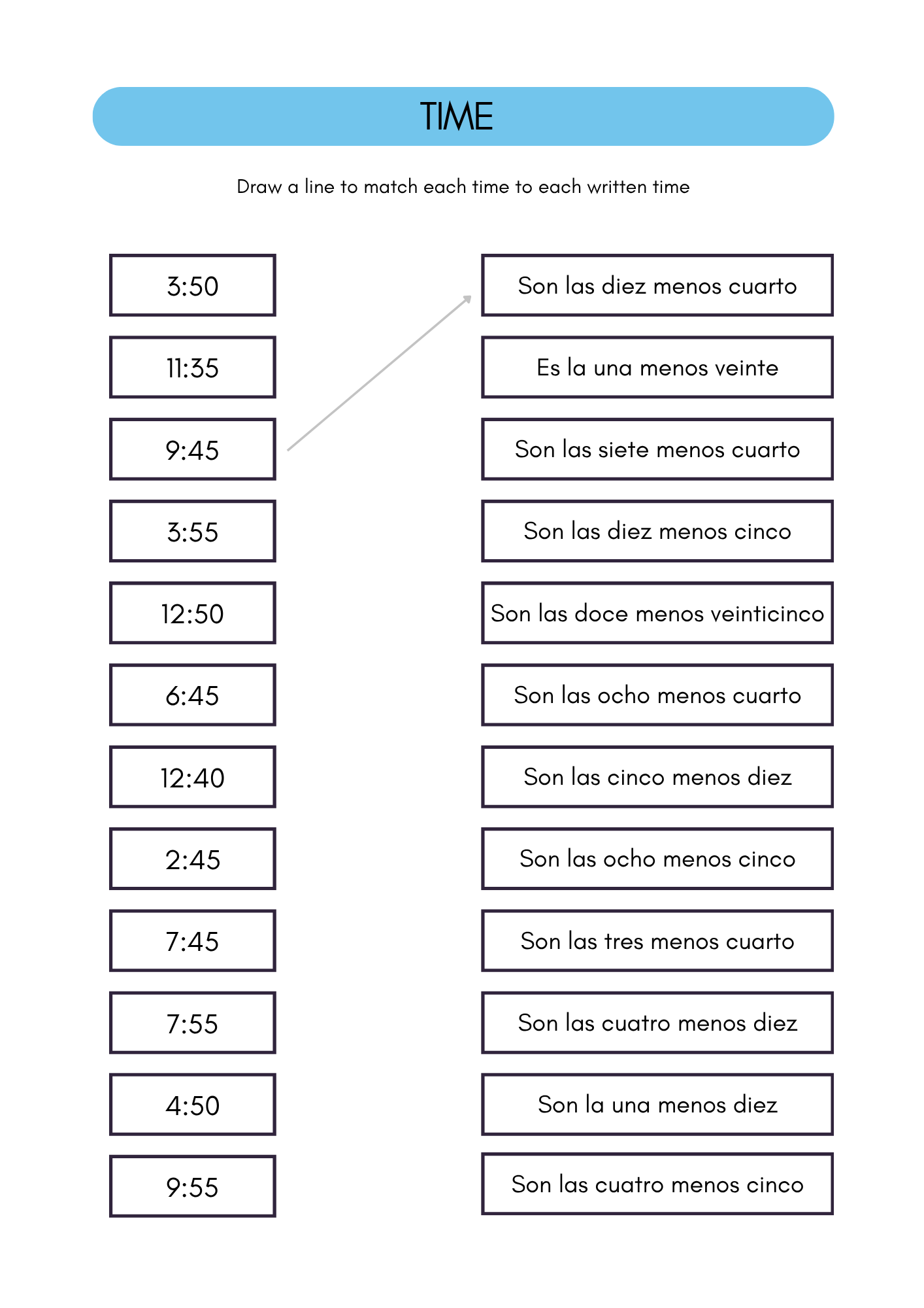 Time in Spanish worksheets (Spain) (12+)(SM)