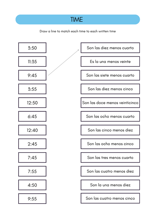 Time in Spanish worksheets (Spain) (12+)(SM)