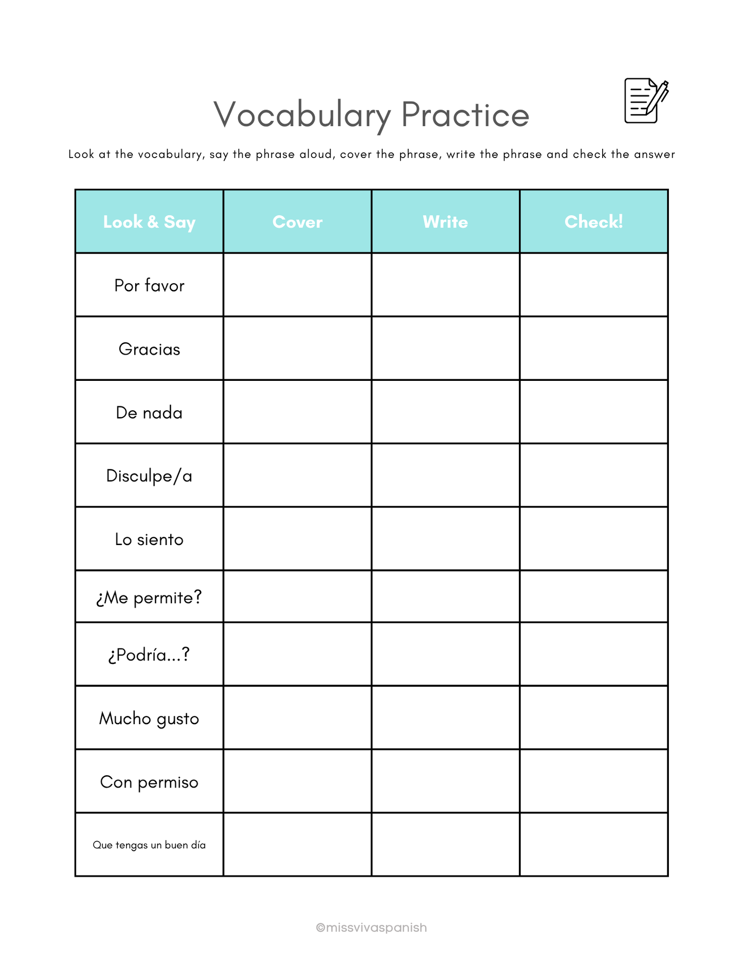 Spanish workbook for travellers: Essential phrases & vocabulary (12+)