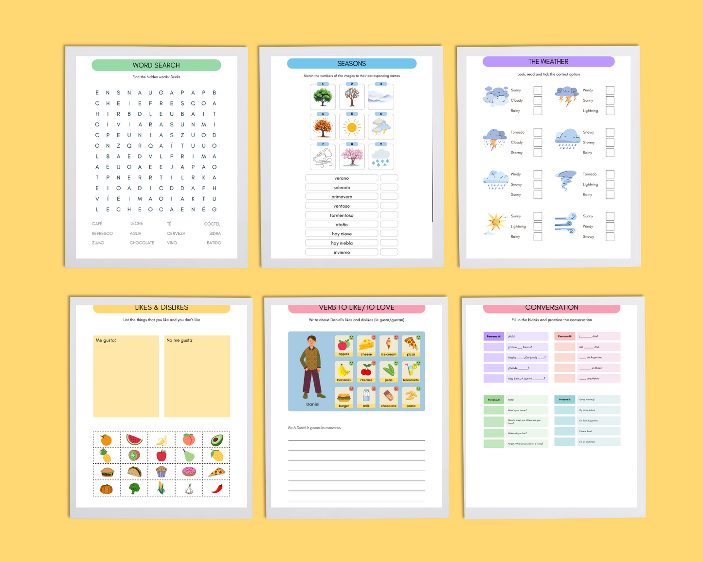 Spanish language learning workbook (e-book) for beginners