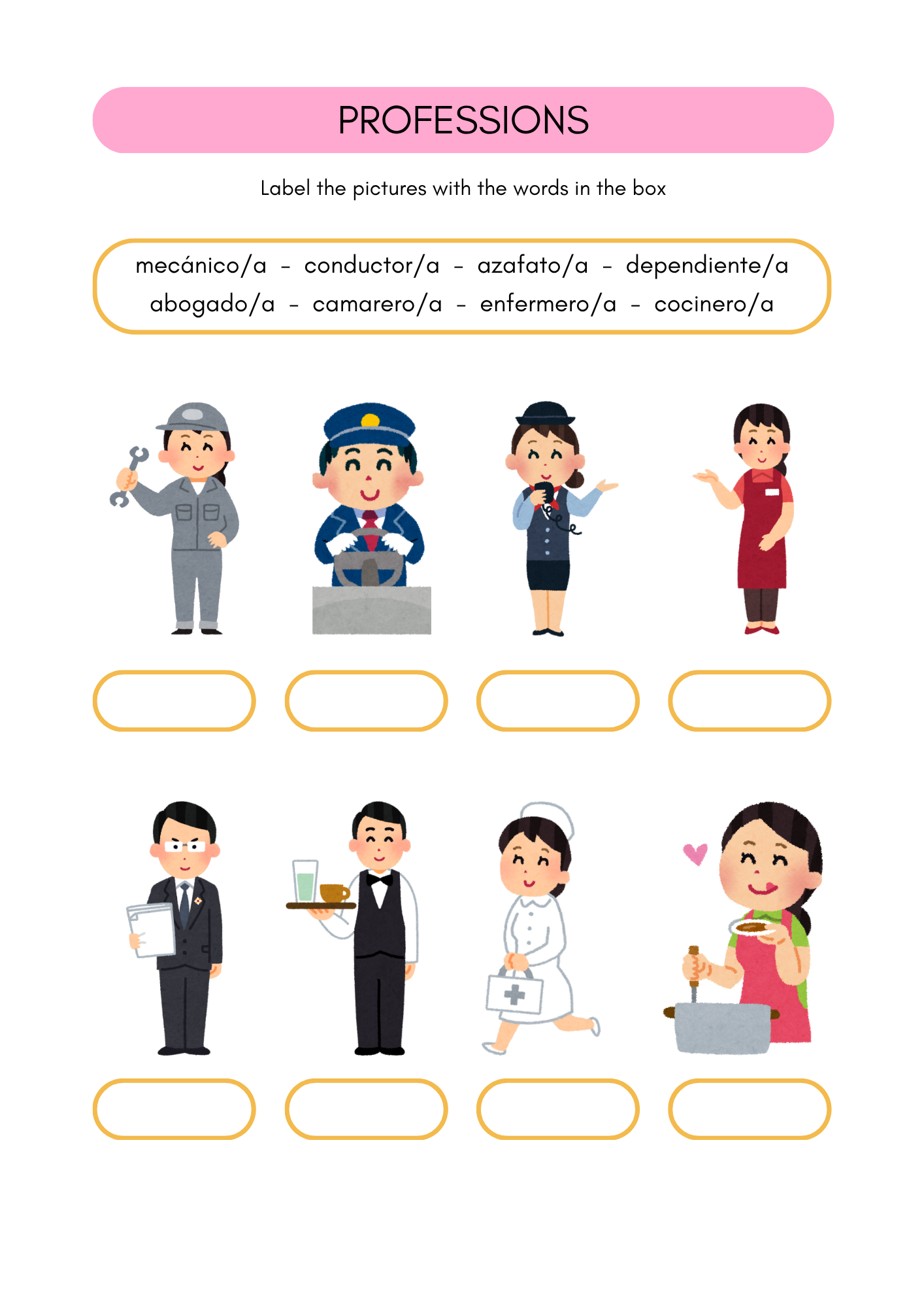 Professions worksheets in Spanish (8+)(SM)