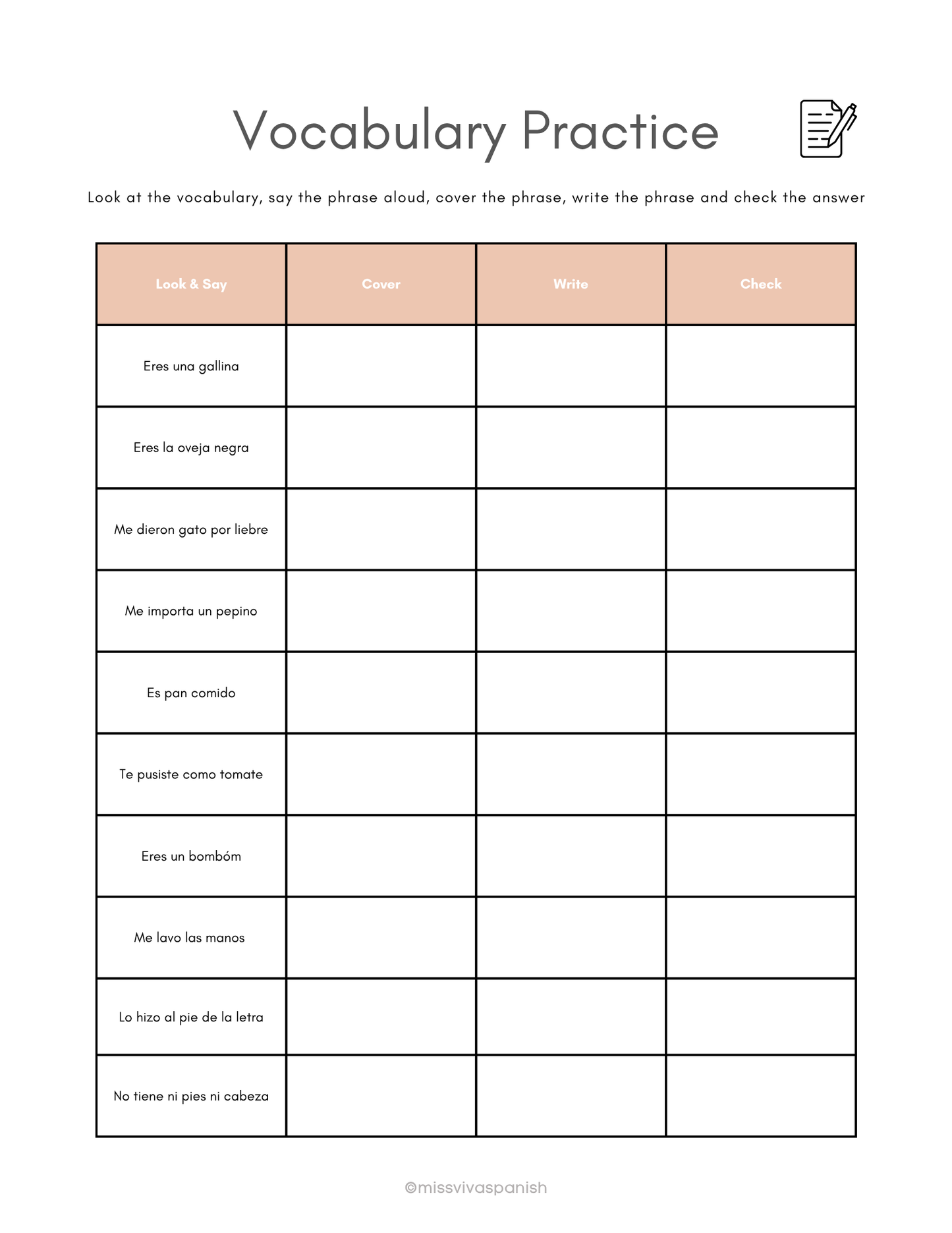Idioms Spanish-English worksheets (8+) (SM)