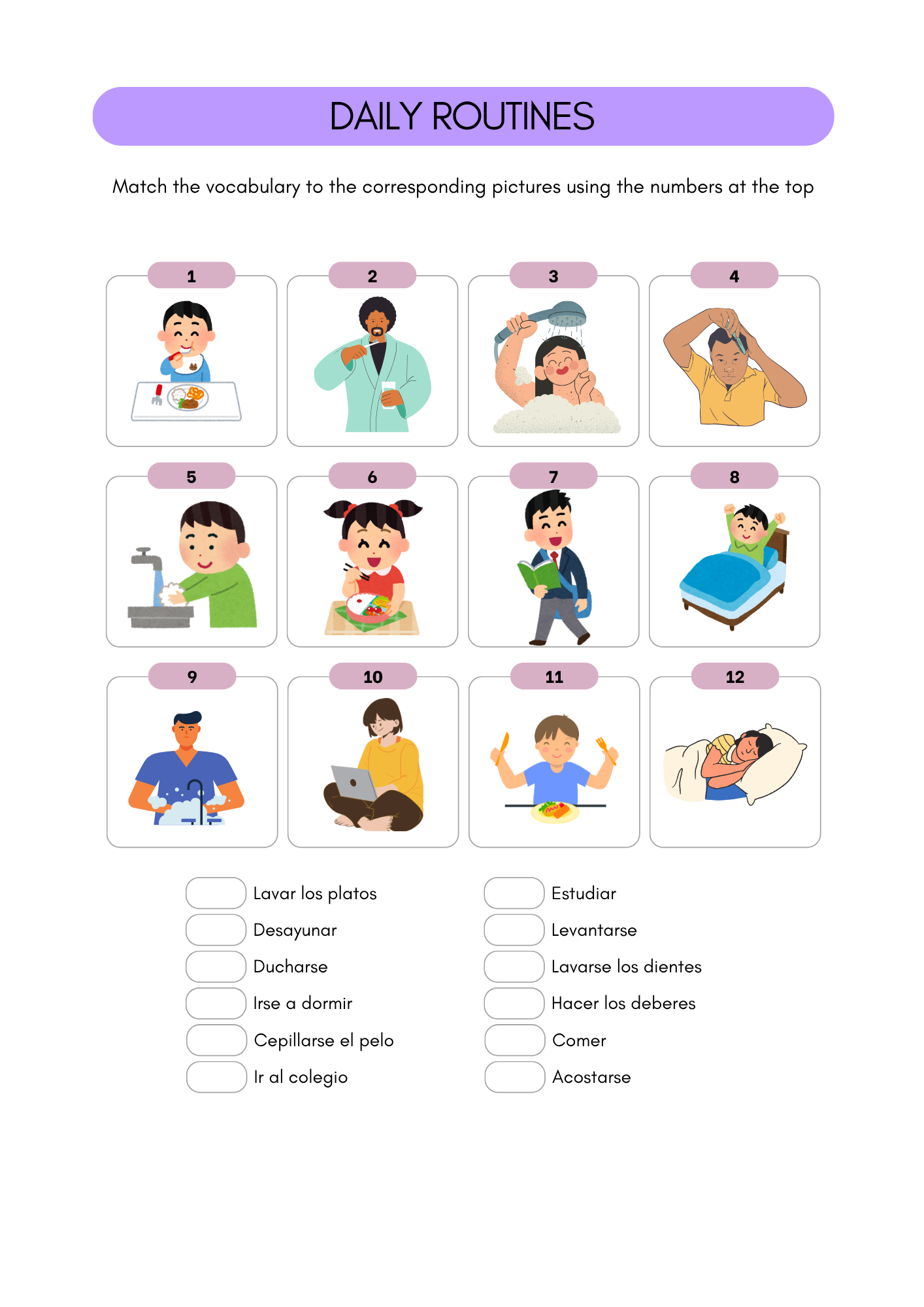 Daily routine in Spanish worksheets (8+) (SM)
