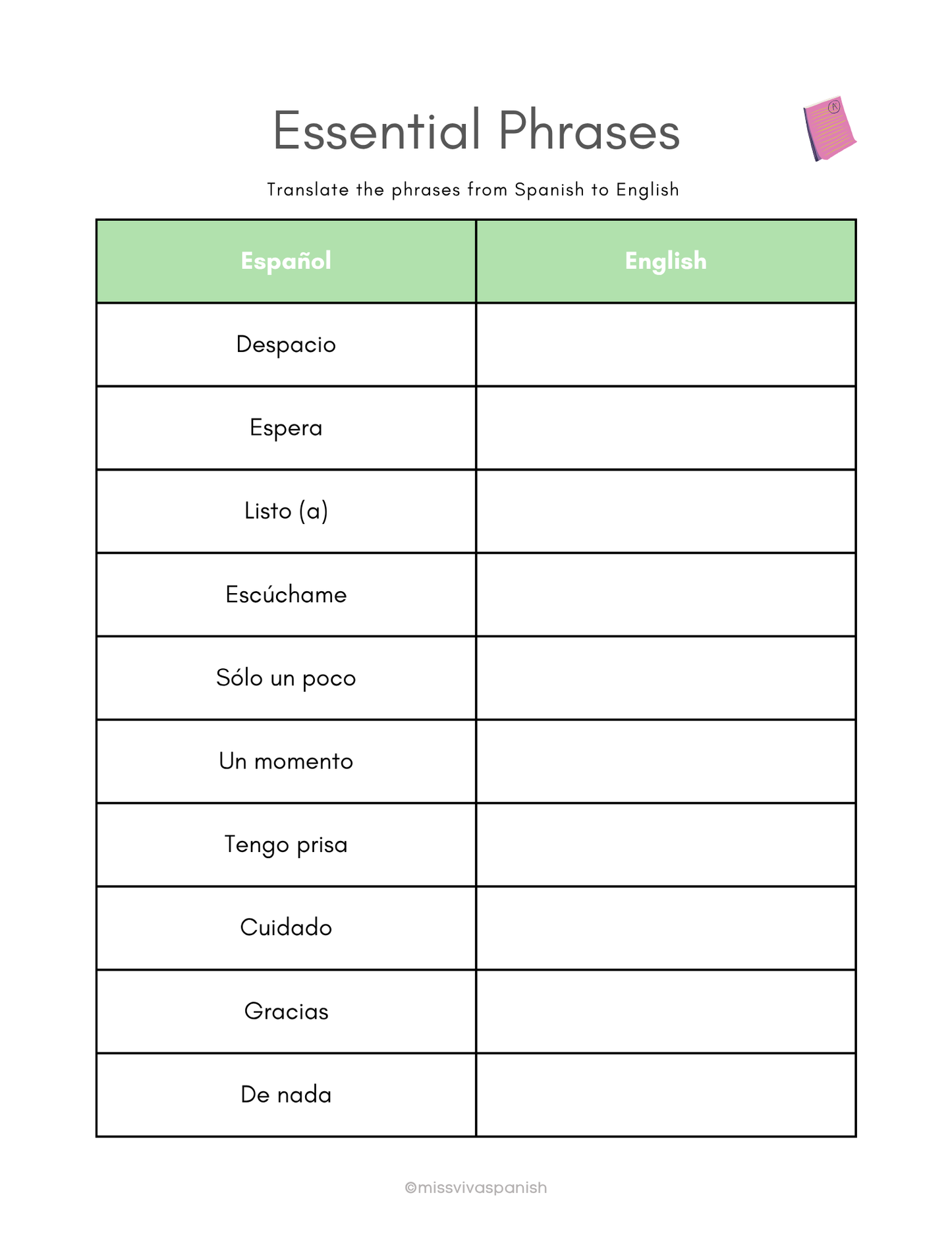 Spanish workbook for travellers: Essential phrases & vocabulary (12+)