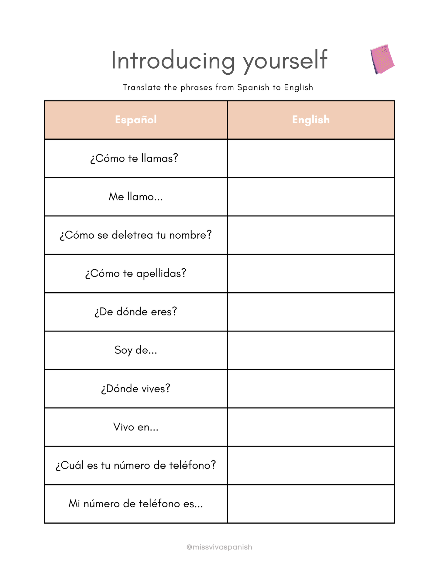Introducing yourself in Spanish worksheets  (8+)(SM)