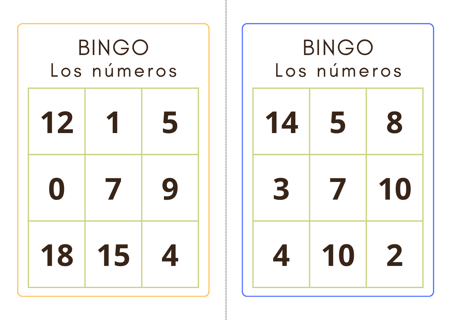 Numbers 1-20 in Spanish Bingo  (SM)(8+) Spanish worksheets
