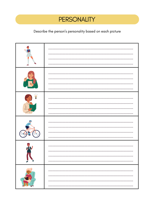 People’s personalities in Spanish worksheets (8+)(SM)