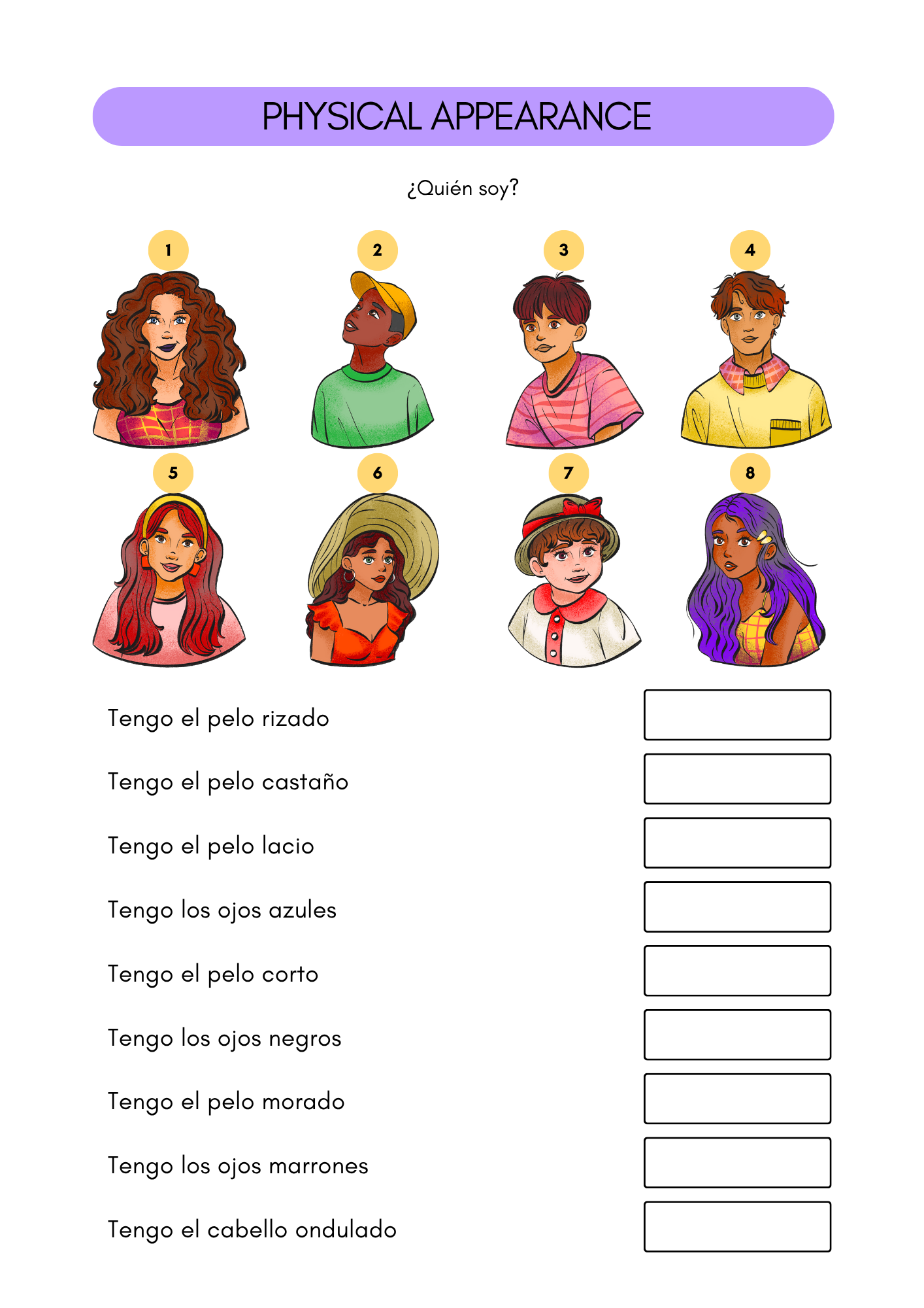 Physical appearance in Spanish | Spanish worksheets (8+)(SM)