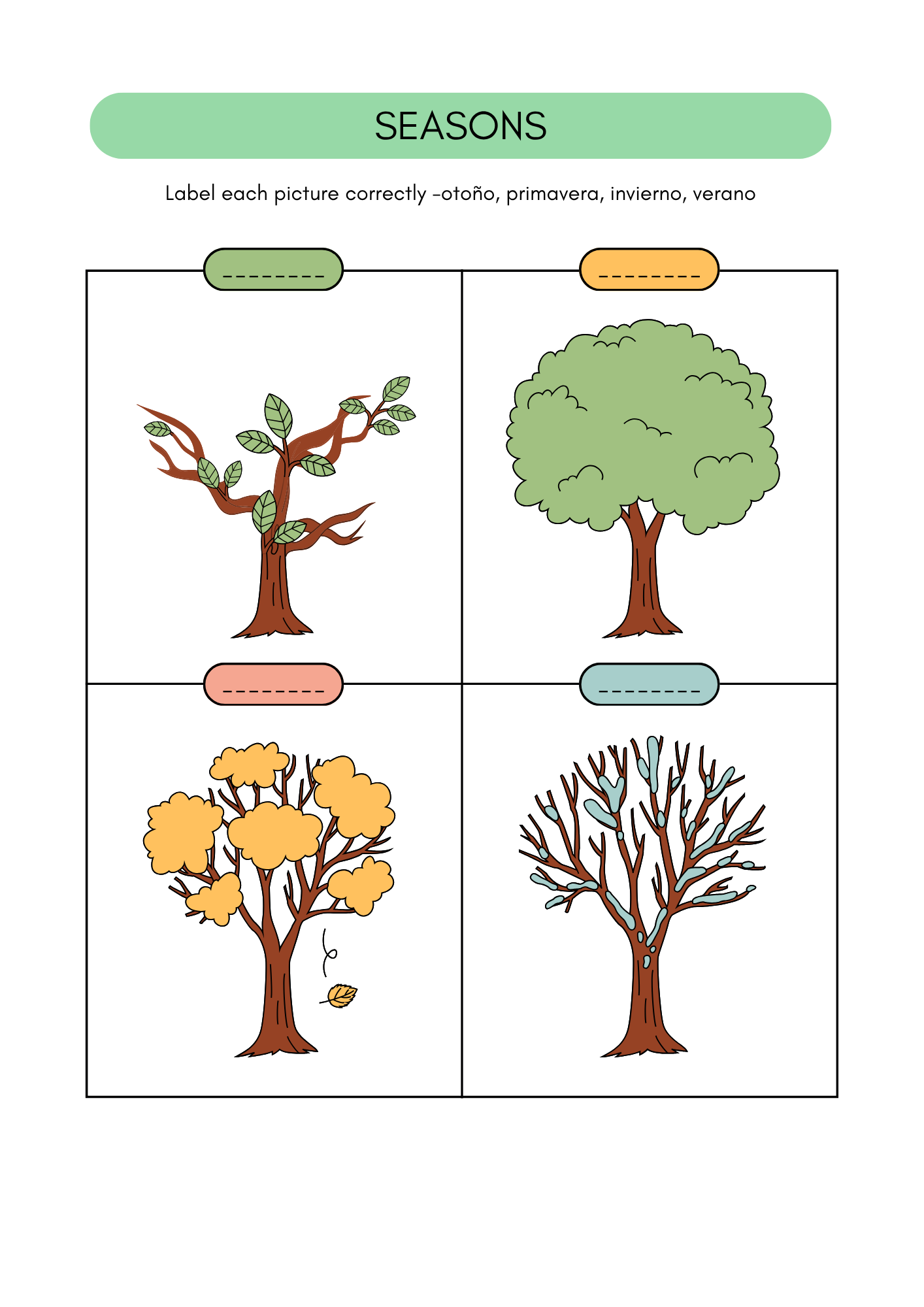 Seasons worksheets in Spanish (8+)(SM)