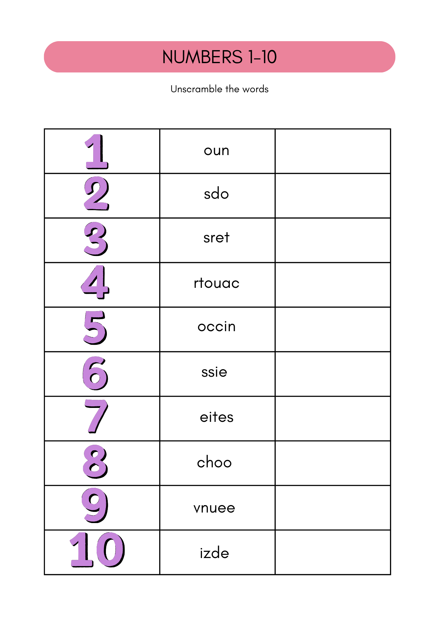 Numbers worksheet in Spanish (8+)