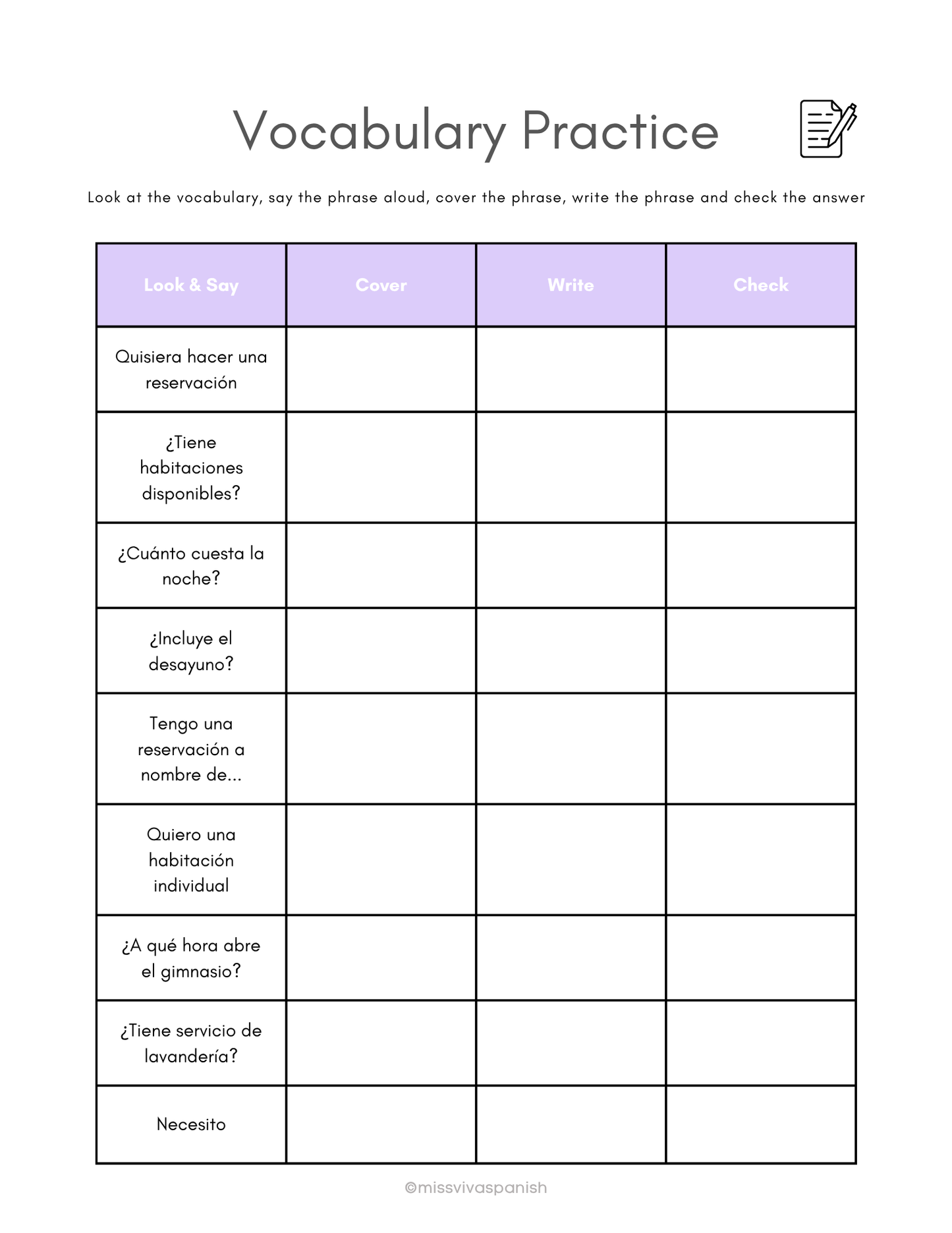 Spanish workbook for travellers: Essential phrases & vocabulary (12+)