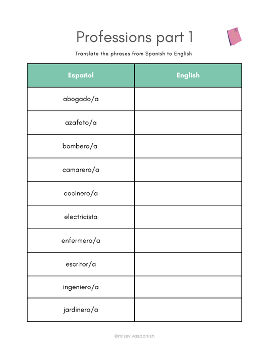Professions worksheets in Spanish (8+)(SM)