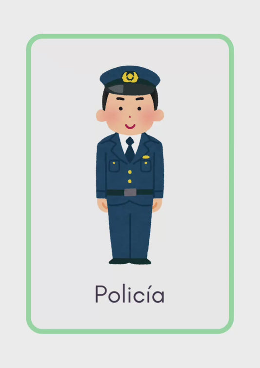 Farm animals, places, antonyms and professions flashcards in Spanish (5+)